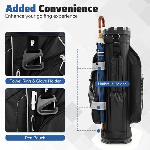 Goplus Lightweight Golf Cart Bag, Molded Lock Top Golf Club Bag w/14-Way Full Length Organizer Dividers, 11 Pockets, Cooler Bag, Straps, Umbrella Holder & Rain Hood for Men Women in Saudi Arabia