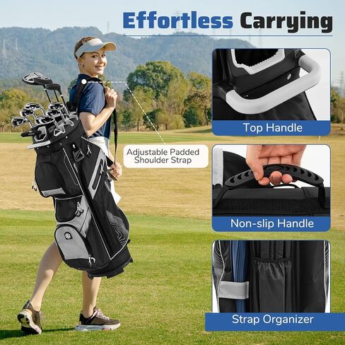 Goplus Lightweight Golf Cart Bag, Molded Lock Top Golf Club Bag w/14-Way Full Length Organizer Dividers, 11 Pockets, Cooler Bag, Straps, Umbrella Holder & Rain Hood for Men Women in Saudi Arabia