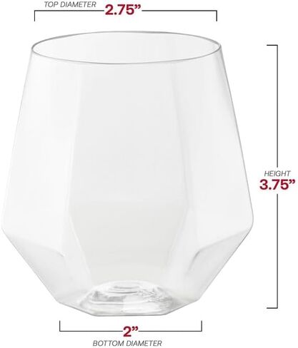 Plastic Hexagonal Stemless Wine Goblets, 12 oz, Clear, BPA-free, Disposable, 16 Glasses Per Pack in Saudi Arabia