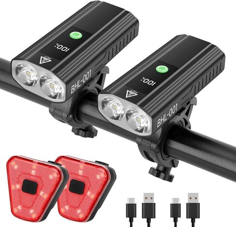 Super Bright Bike Lights for Night Riding, 5000mAh USB C Rechargeable LED Bicycle Light Front and Rear, 2000 Lumens Headlight and Back Tail Light Set for Road Mountain Urban Cycling in Saudi Arabia