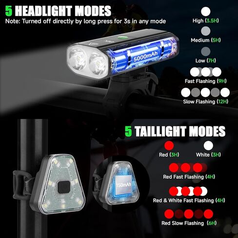 Super Bright Bike Lights for Night Riding, 5000mAh USB C Rechargeable LED Bicycle Light Front and Rear, 2000 Lumens Headlight and Back Tail Light Set for Road Mountain Urban Cycling in Saudi Arabia