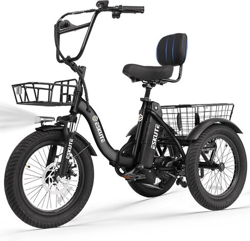 دراجة كهربائية ESKUTE E Trike، دراجة كهربائية قابلة للطي بمحرك بدون فرش بقدرة 1200 واط، 18 × 3.0 دراجة كهربائية بإطارات سميكة، بطارية قابلة للإزالة 499 وات في الساعة، دراجة كهربائية ثلاثية العجلات، تصل إلى 55 ميلًا، 18 ميل في الساعة + دراجة ثلاثية العجلات in Kuwait