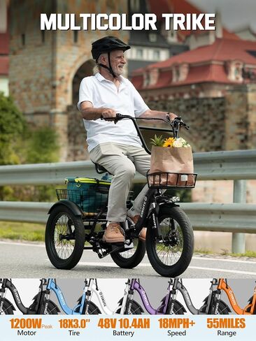 دراجة كهربائية ESKUTE E Trike، دراجة كهربائية قابلة للطي بمحرك بدون فرش بقدرة 1200 واط، 18 × 3.0 دراجة كهربائية بإطارات سميكة، بطارية قابلة للإزالة 499 وات في الساعة، دراجة كهربائية ثلاثية العجلات، تصل إلى 55 ميلًا، 18 ميل في الساعة + دراجة ثلاثية العجلات in Kuwait