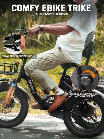 دراجة كهربائية ESKUTE E Trike، دراجة كهربائية قابلة للطي بمحرك بدون فرش بقدرة 1200 واط، 18 × 3.0 دراجة كهربائية بإطارات سميكة، بطارية قابلة للإزالة 499 وات في الساعة، دراجة كهربائية ثلاثية العجلات، تصل إلى 55 ميلًا، 18 ميل في الساعة + دراجة ثلاثية العجلات in Kuwait