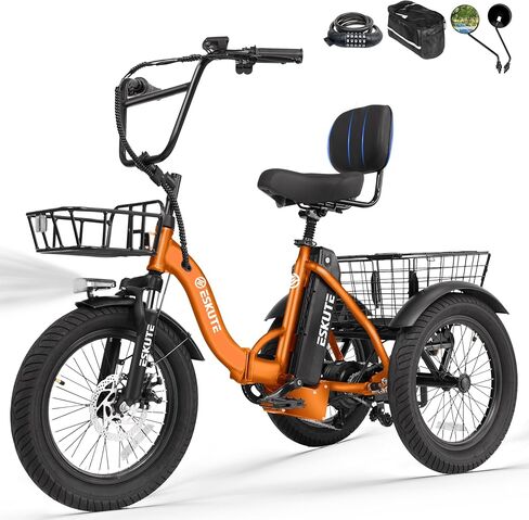 دراجة كهربائية ESKUTE E Trike، دراجة كهربائية قابلة للطي بمحرك بدون فرش بقدرة 1200 واط، 18 × 3.0 دراجة كهربائية بإطارات سميكة، بطارية قابلة للإزالة 624 وات في الساعة، دراجة كهربائية ثلاثية العجلات، تصل إلى 55 ميلًا، 18 ميل في الساعة + دراجة ثلاثية العجلات in Kuwait