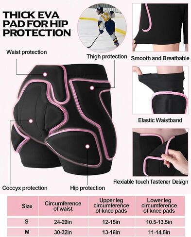 Eurzom 3 Pcs Snowboard Protective Gear Set for Women Impact-Resistant Hip Butt Padded Shorts and 2 Knee Pads for Snowboarding, Skiing, Skating, and Outdoor Winter Sports in Saudi Arabia