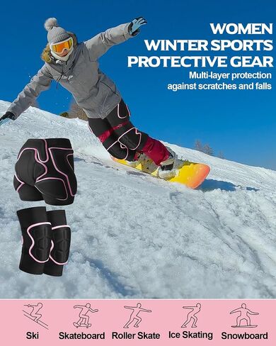 Eurzom 3 Pcs Snowboard Protective Gear Set for Women Impact-Resistant Hip Butt Padded Shorts and 2 Knee Pads for Snowboarding, Skiing, Skating, and Outdoor Winter Sports in Saudi Arabia