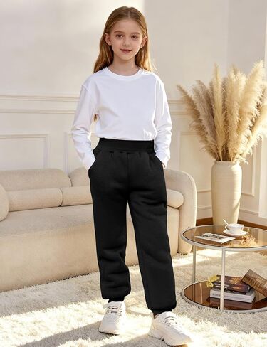 Girls Boys Fleece Sweatpants Sherpa Lined Joggers Pant Winter Warm Kids Athletic Pants Elastic Waist with Pockets in Saudi Arabia