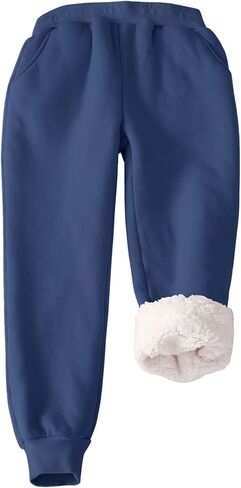 بنات بنين الصوف Sweatpants شيربا اصطف ركض بانت الشتاء الدافئة الاطفال السراويل الرياضية مرونة الخصر مع جيوب in Kuwait