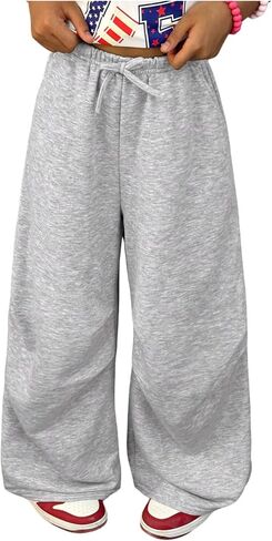 Girl's Wide Leg Sweatpants Bowknot High Waisted Ruched Casual Baggy Pants with Pockets in Saudi Arabia