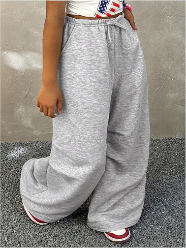 Girl's Wide Leg Sweatpants Bowknot High Waisted Ruched Casual Baggy Pants with Pockets in Saudi Arabia