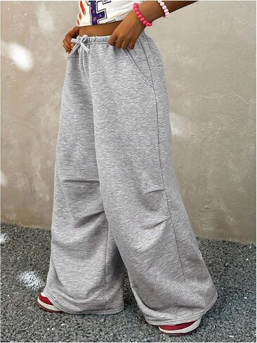 Girl's Wide Leg Sweatpants Bowknot High Waisted Ruched Casual Baggy Pants with Pockets in Saudi Arabia