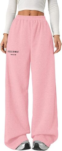 Girl's Baggy Sweatpants Letter Print High Waisted Wide Leg Pants Joggers Sweat Track Pants Trendy in Saudi Arabia