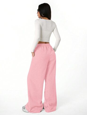 Girl's Baggy Sweatpants Letter Print High Waisted Wide Leg Pants Joggers Sweat Track Pants Trendy in Saudi Arabia