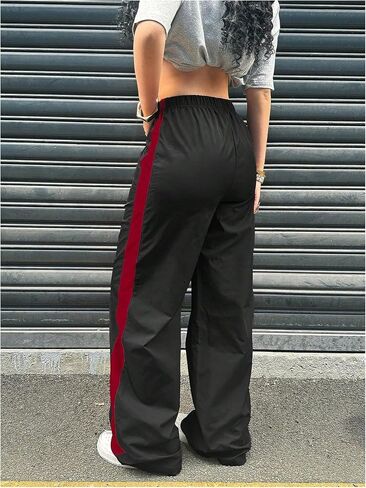 GORGLITTER Girl's Wide Leg Baggy Sweatpants Y2K Number Graphic Elastic Low Waist Color Block Athletic Track Pants in Saudi Arabia