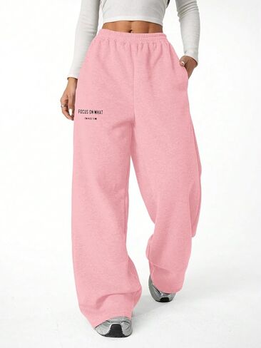Girl's Baggy Sweatpants Letter Print High Waisted Wide Leg Pants Joggers Sweat Track Pants Trendy in Saudi Arabia