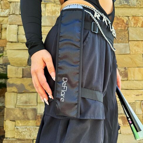 DeFlare Holster | Black Rave Fan Holster with Logo | Rave Fan Holder - Rave Festival Accessories | Hand Fan Holder & Thigh Holster for Rave Fans & Clacking Fans in Kuwait