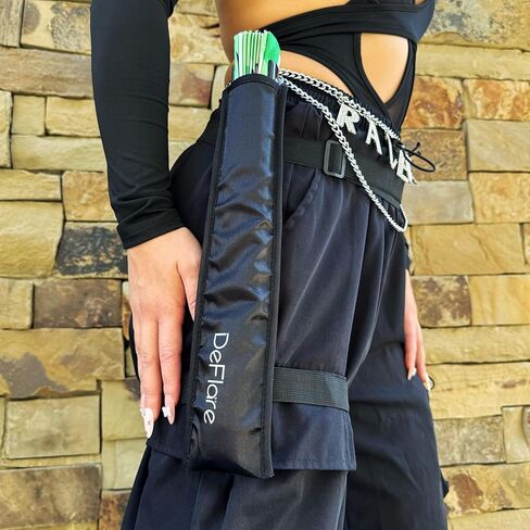 DeFlare Holster | Black Rave Fan Holster with Logo | Rave Fan Holder - Rave Festival Accessories | Hand Fan Holder & Thigh Holster for Rave Fans & Clacking Fans in Kuwait