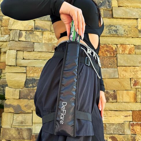 DeFlare Holster | Black Rave Fan Holster with Logo | Rave Fan Holder - Rave Festival Accessories | Hand Fan Holder & Thigh Holster for Rave Fans & Clacking Fans in Kuwait