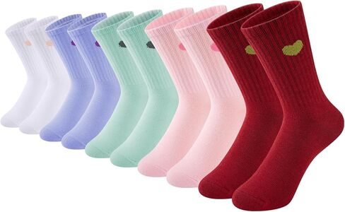 Comfoex Girls Cute Ankle Socks Cotton Crew Fun Heart Athletic Socks for Little Big Kids 4-7 7-10 Years Old 5 Pairs in Saudi Arabia