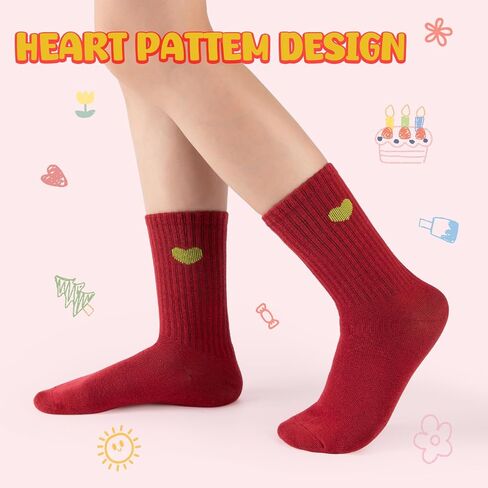 Comfoex Girls Cute Ankle Socks Cotton Crew Fun Heart Athletic Socks for Little Big Kids 4-7 7-10 Years Old 5 Pairs in Saudi Arabia