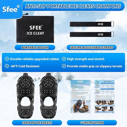 Sfee Crampons مرابط الجليد للأحذية والأحذية طويلة الرقبة، 28 مخارز أحذية فولاذية فائقة القبضة مرابط ثلج للرجال والنساء غير قابلة للانزلاق مقابض ثلج للجر للأحذية والأحذية طويلة الرقبة للمشي والمشي لمسافات طويلة والتسلق وصيد الأسماك in Kuwait