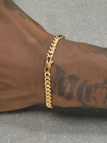 18k Gold Bracelet, Men's And Women's Hip-hop Mesh Bracelet, Men's Solid Miami Cuban Bracelet, Valentine's Day/Birthday/Christmas Gift Box Packaging in Saudi Arabia