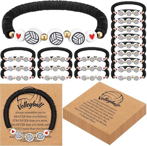 20 Set Volleyball Bracelets Team Gift Bead Ball Bracelet Bulk Adjustable with Inspirational Card Charm Bracelets for Volleyball Team Players Birthday Party Favor Gift in Saudi Arabia