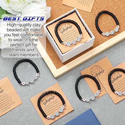 20 Set Volleyball Bracelets Team Gift Bead Ball Bracelet Bulk Adjustable with Inspirational Card Charm Bracelets for Volleyball Team Players Birthday Party Favor Gift in Saudi Arabia