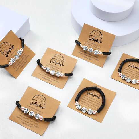 20 Set Volleyball Bracelets Team Gift Bead Ball Bracelet Bulk Adjustable with Inspirational Card Charm Bracelets for Volleyball Team Players Birthday Party Favor Gift in Saudi Arabia