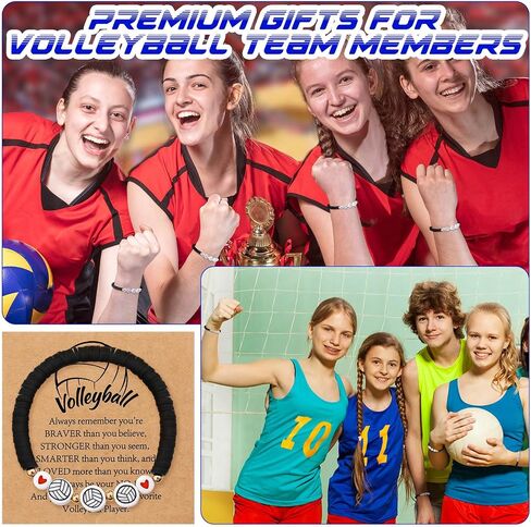 20 Set Volleyball Bracelets Team Gift Bead Ball Bracelet Bulk Adjustable with Inspirational Card Charm Bracelets for Volleyball Team Players Birthday Party Favor Gift in Saudi Arabia