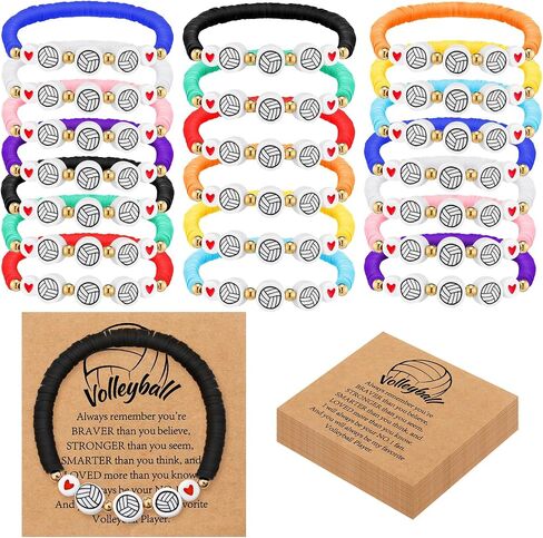 20 Set Volleyball Bracelets Team Gift Bead Ball Bracelet Bulk Adjustable with Inspirational Card Charm Bracelets for Volleyball Team Players Birthday Party Favor Gift in Saudi Arabia