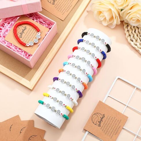 20 Set Volleyball Bracelets Team Gift Bead Ball Bracelet Bulk Adjustable with Inspirational Card Charm Bracelets for Volleyball Team Players Birthday Party Favor Gift in Saudi Arabia