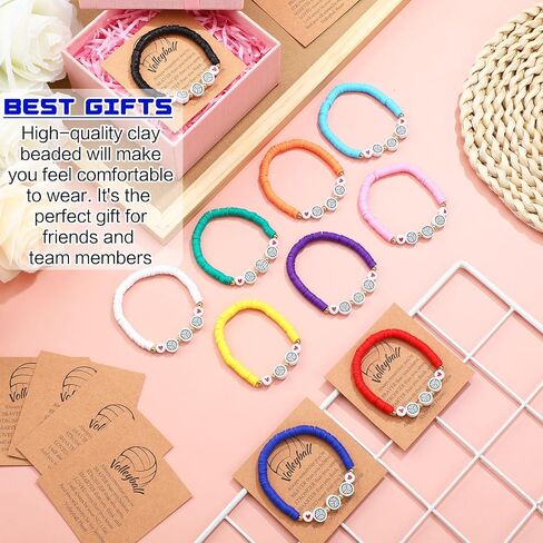 20 Set Volleyball Bracelets Team Gift Bead Ball Bracelet Bulk Adjustable with Inspirational Card Charm Bracelets for Volleyball Team Players Birthday Party Favor Gift in Saudi Arabia