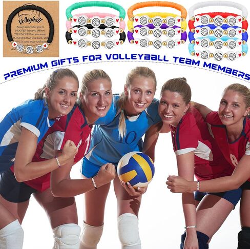 20 Set Volleyball Bracelets Team Gift Bead Ball Bracelet Bulk Adjustable with Inspirational Card Charm Bracelets for Volleyball Team Players Birthday Party Favor Gift in Saudi Arabia
