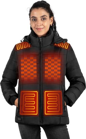Heated Jacket for Women, Winter Heating Coat Slim Fit Coat with Detachable Hood in Saudi Arabia