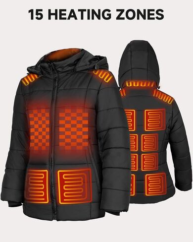 Heated Jacket for Women, Winter Heating Coat Slim Fit Coat with Detachable Hood in Saudi Arabia