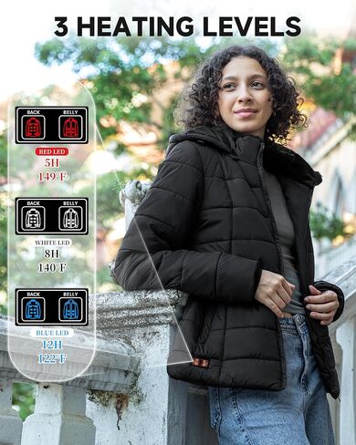 Heated Jacket for Women, Winter Heating Coat Slim Fit Coat with Detachable Hood in Saudi Arabia