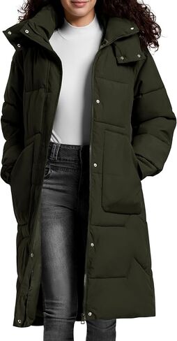 TQD Long Puffer Coat Women Warm Thicken Long Winter Coats for Women Hooded Outwear Pockets Puffer Jacket in Kuwait