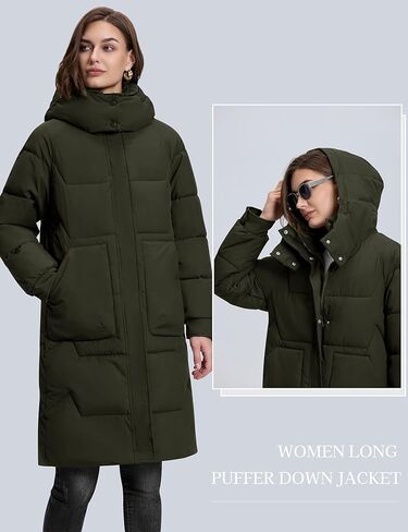TQD Long Puffer Coat Women Warm Thicken Long Winter Coats for Women Hooded Outwear Pockets Puffer Jacket in Kuwait