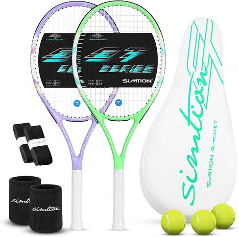27 Inch Tennis Rackets Set, 2 Player Pre-StrungTennis Racquets for Adults, 2 Overgrip Tapes, 3 Balls, 2 Wristbands and Carrying Bag, for Beginner and Professional in Saudi Arabia