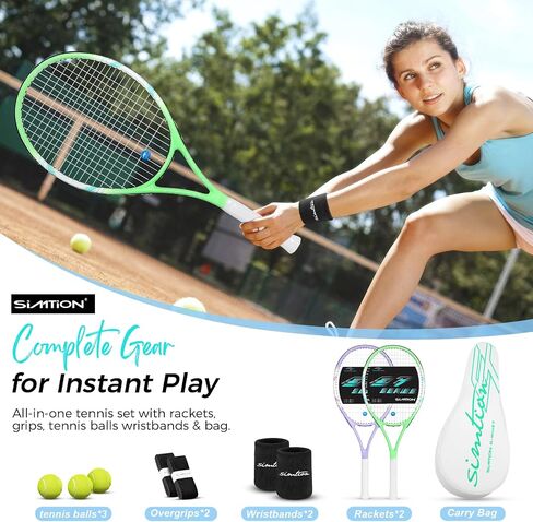 27 Inch Tennis Rackets Set, 2 Player Pre-StrungTennis Racquets for Adults, 2 Overgrip Tapes, 3 Balls, 2 Wristbands and Carrying Bag, for Beginner and Professional in Saudi Arabia