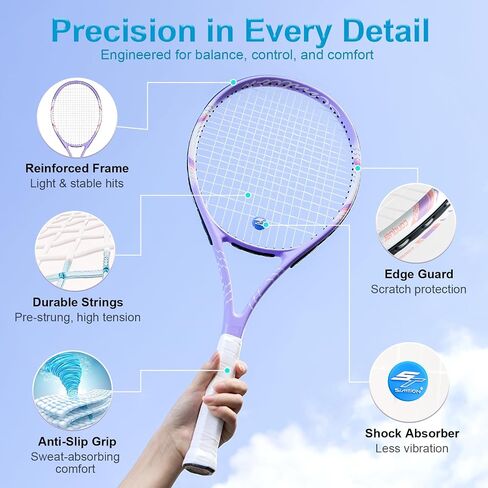 27 Inch Tennis Rackets Set, 2 Player Pre-StrungTennis Racquets for Adults, 2 Overgrip Tapes, 3 Balls, 2 Wristbands and Carrying Bag, for Beginner and Professional in Saudi Arabia