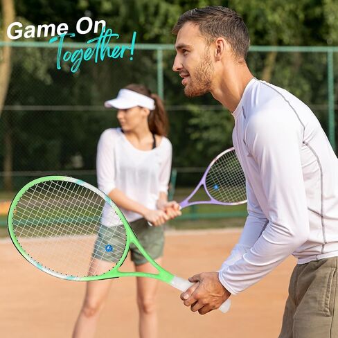 27 Inch Tennis Rackets Set, 2 Player Pre-StrungTennis Racquets for Adults, 2 Overgrip Tapes, 3 Balls, 2 Wristbands and Carrying Bag, for Beginner and Professional in Saudi Arabia