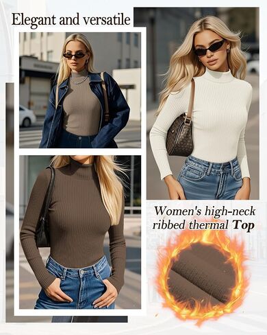 4 Pack Women's Turtleneck Tops Ribbed Long Sleeve Thermal Shirts Cotton Slim Fitted Base Layer Thermal Underwear in Saudi Arabia