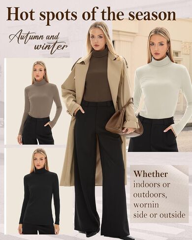 4 Pack Women's Turtleneck Tops Ribbed Long Sleeve Thermal Shirts Cotton Slim Fitted Base Layer Thermal Underwear in Saudi Arabia