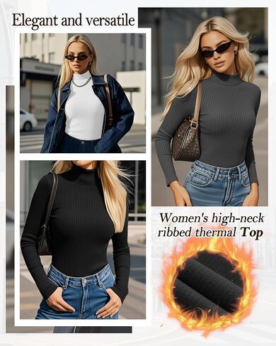 4 Pack Women's Turtleneck Tops Ribbed Long Sleeve Thermal Shirts Cotton Slim Fitted Base Layer Thermal Underwear in Saudi Arabia