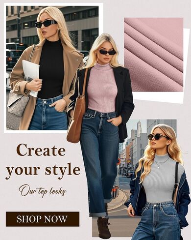4 Pack Women's Turtleneck Tops Ribbed Long Sleeve Thermal Shirts Cotton Slim Fitted Base Layer Thermal Underwear in Saudi Arabia
