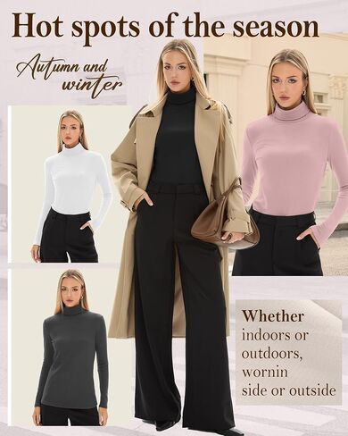 4 Pack Women's Turtleneck Tops Ribbed Long Sleeve Thermal Shirts Cotton Slim Fitted Base Layer Thermal Underwear in Saudi Arabia