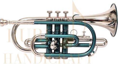 Bb Cornet 3 صمام نحاسي، Bb Pitch Tune | مثالية للطلاب والمبتدئين | تشتمل مجموعة الأدوات ذات اللون الأخضر على حافظة صلبة وقطعة لسان وقفازات وقماش RUBI HANDICRAFT in Kuwait